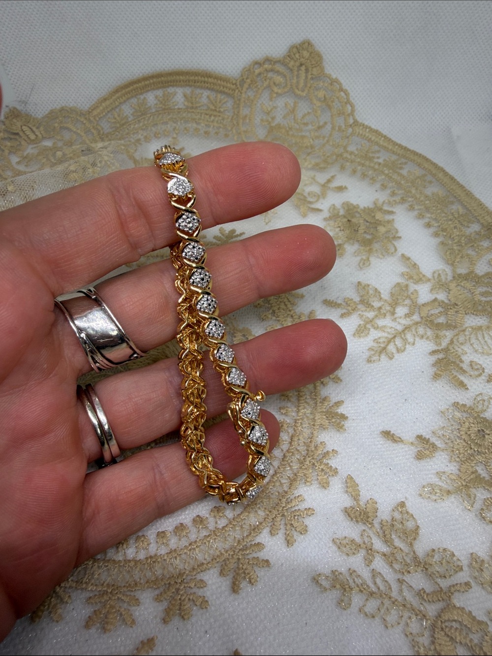 Vintage Estate Marquise Diamond Tennis Bracelet Gold-Finished 925 Sterling - Picture 8 of 9